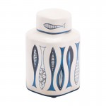 Fish Temple Jar Sm White And Blue